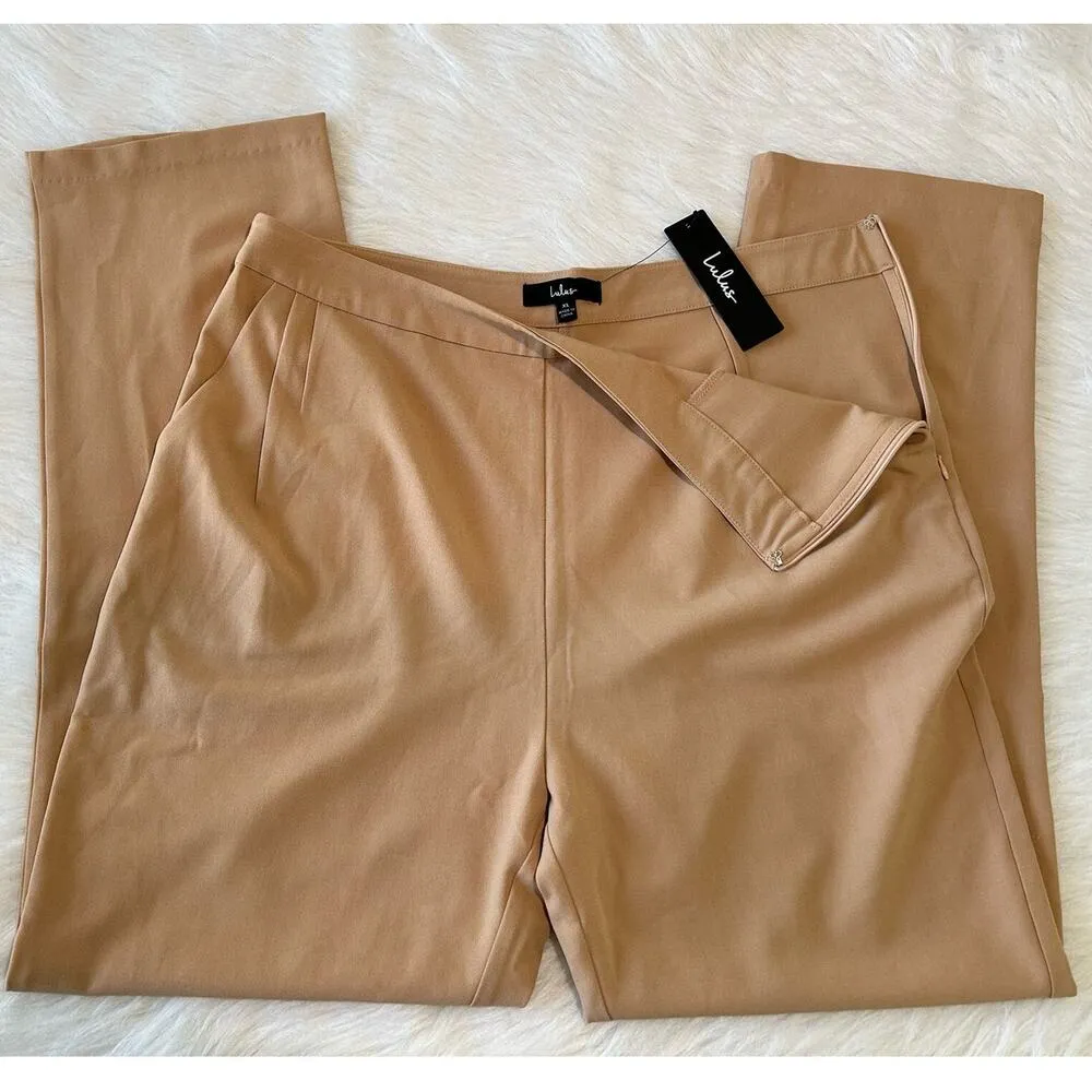 Lulus Kick It Beige High-Waisted Trousers Dress Pants Size XL Pleated Office NWT - Image 6