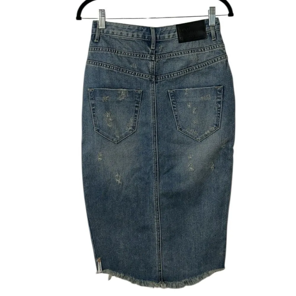 Revolve One Teaspoon Distressed Blue Denim Skirt(Size 26) - Image 2