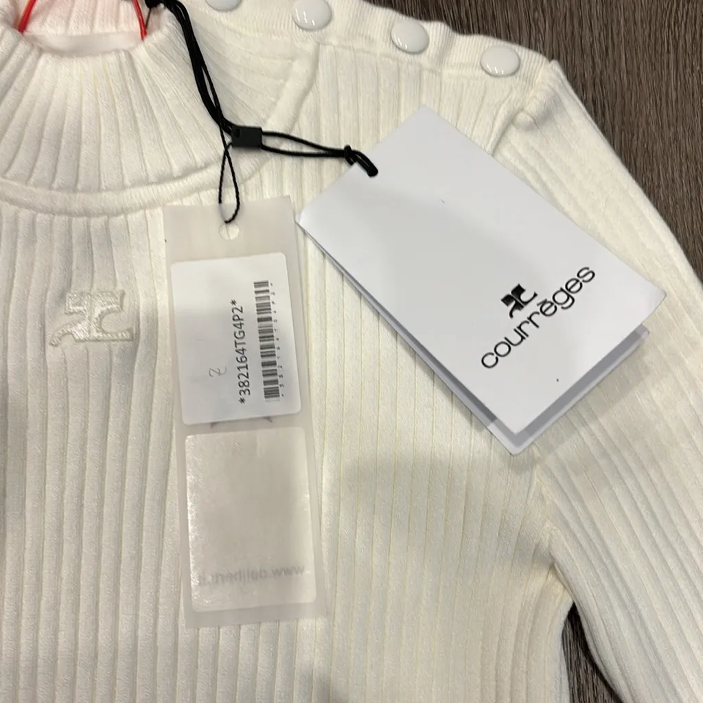 Courreges Logo Embroidered Ribbed Knit Crop Top White - Image 10