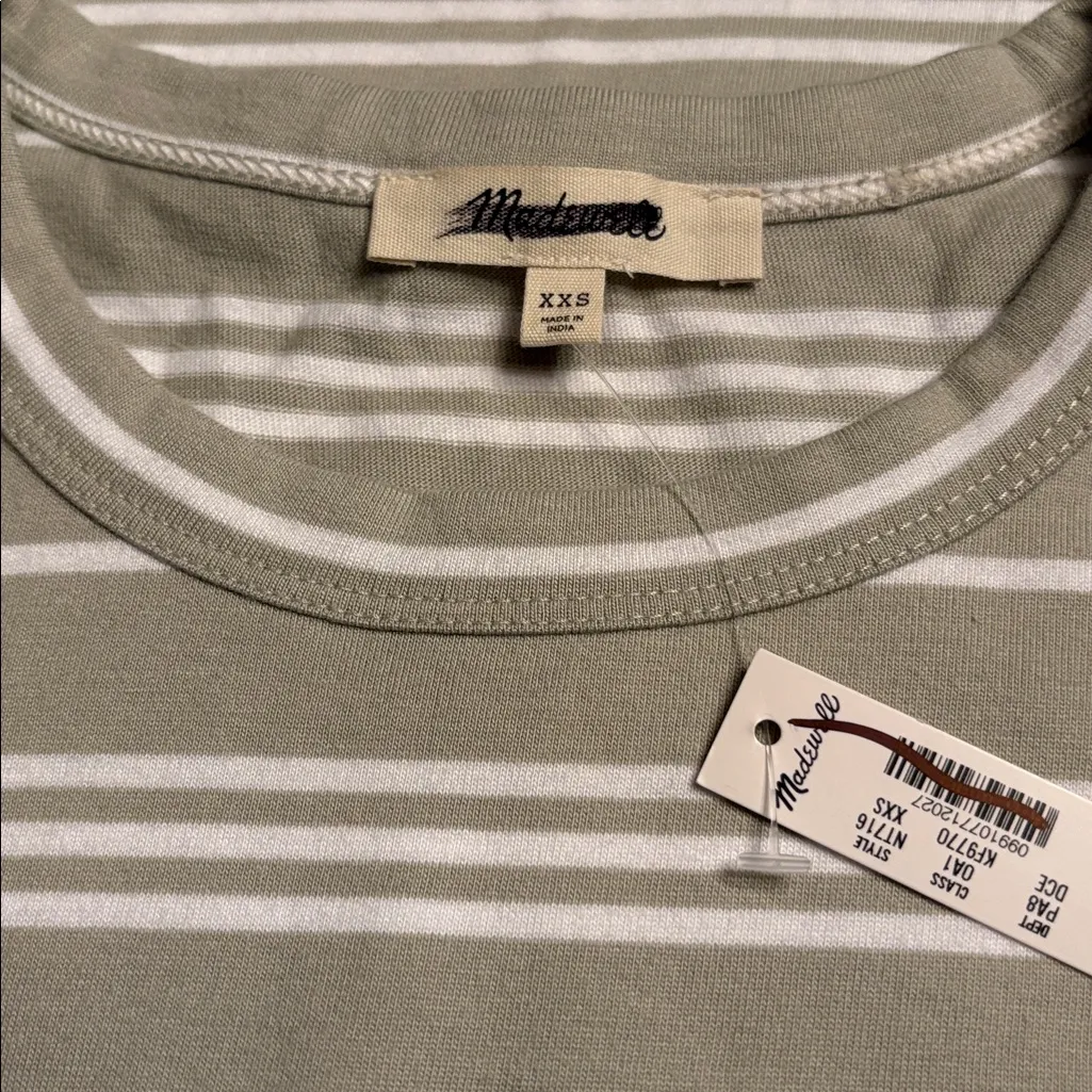 Madewell women’s Perfect Crewneck Tee Allday Jersey green white Sz XXS NWT - Image 4