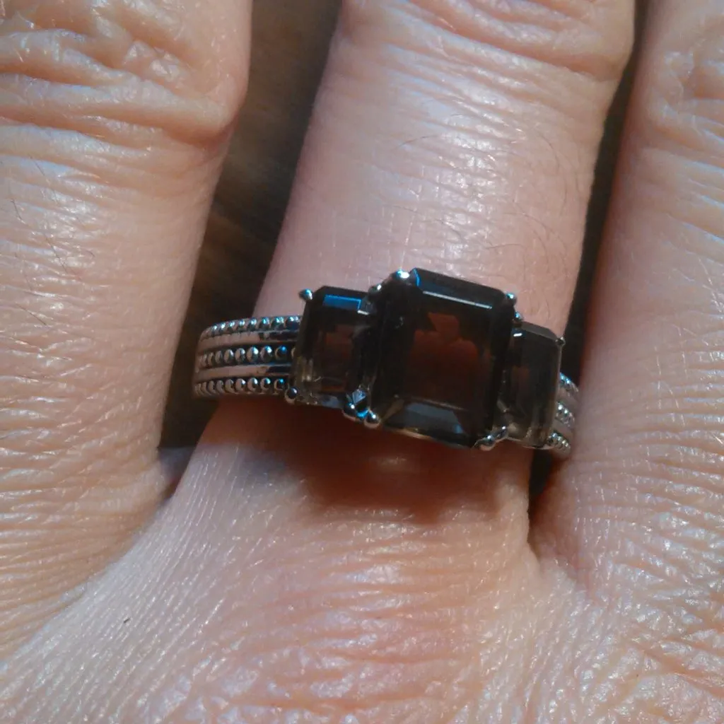 Brazilian Smoky Quartz Stainless Steel Three Stone Fancy Ring (Size 9) - Image 15