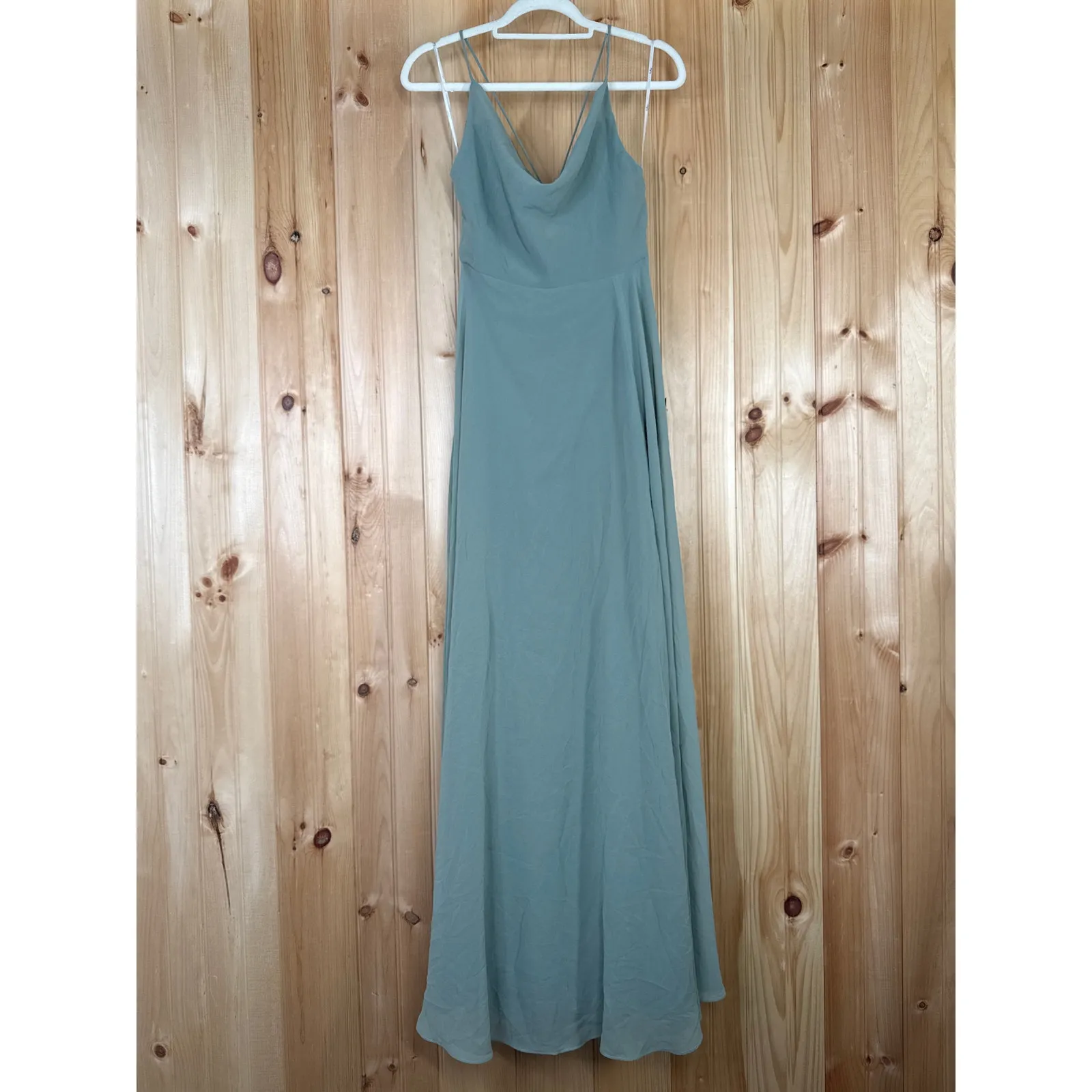 NWT Lulus Romantically Speaking Sage Green Cowl Lace-Up Maxi Dress Bridesmaid S - Image 2