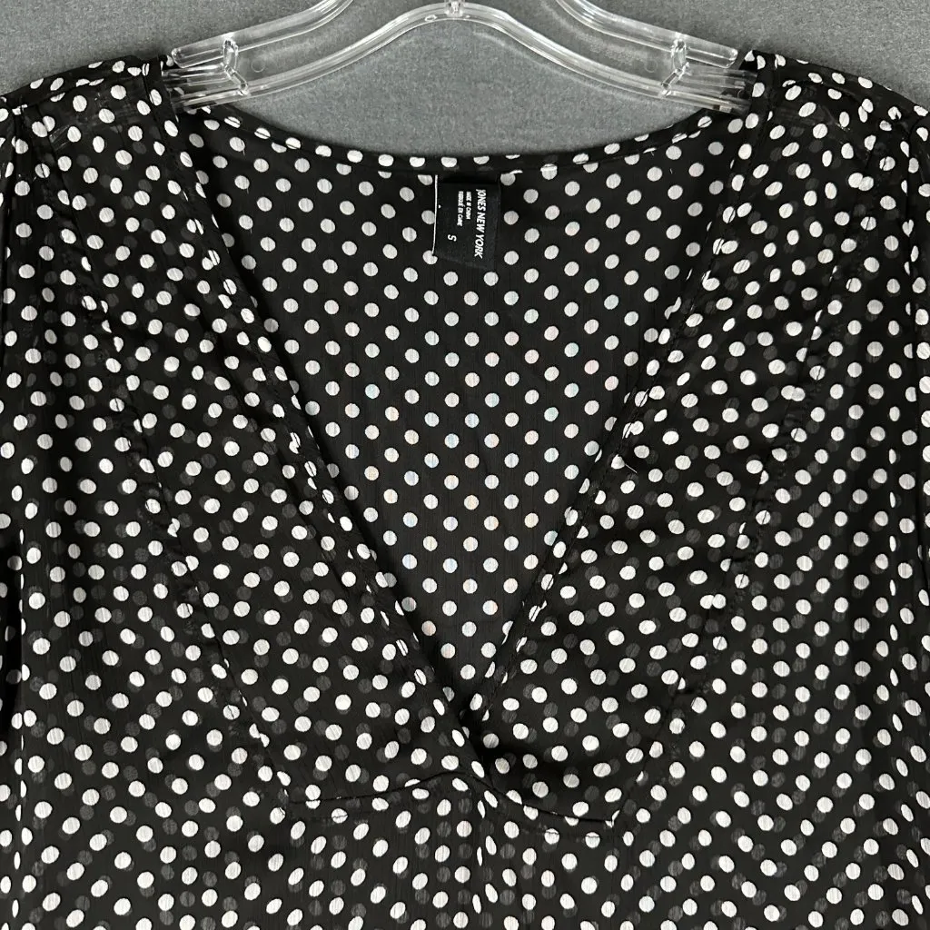 Jones‎ New York Womens Small Black Polka Dot Pullover Sheer Swim Cover Up V-Neck - Image 2