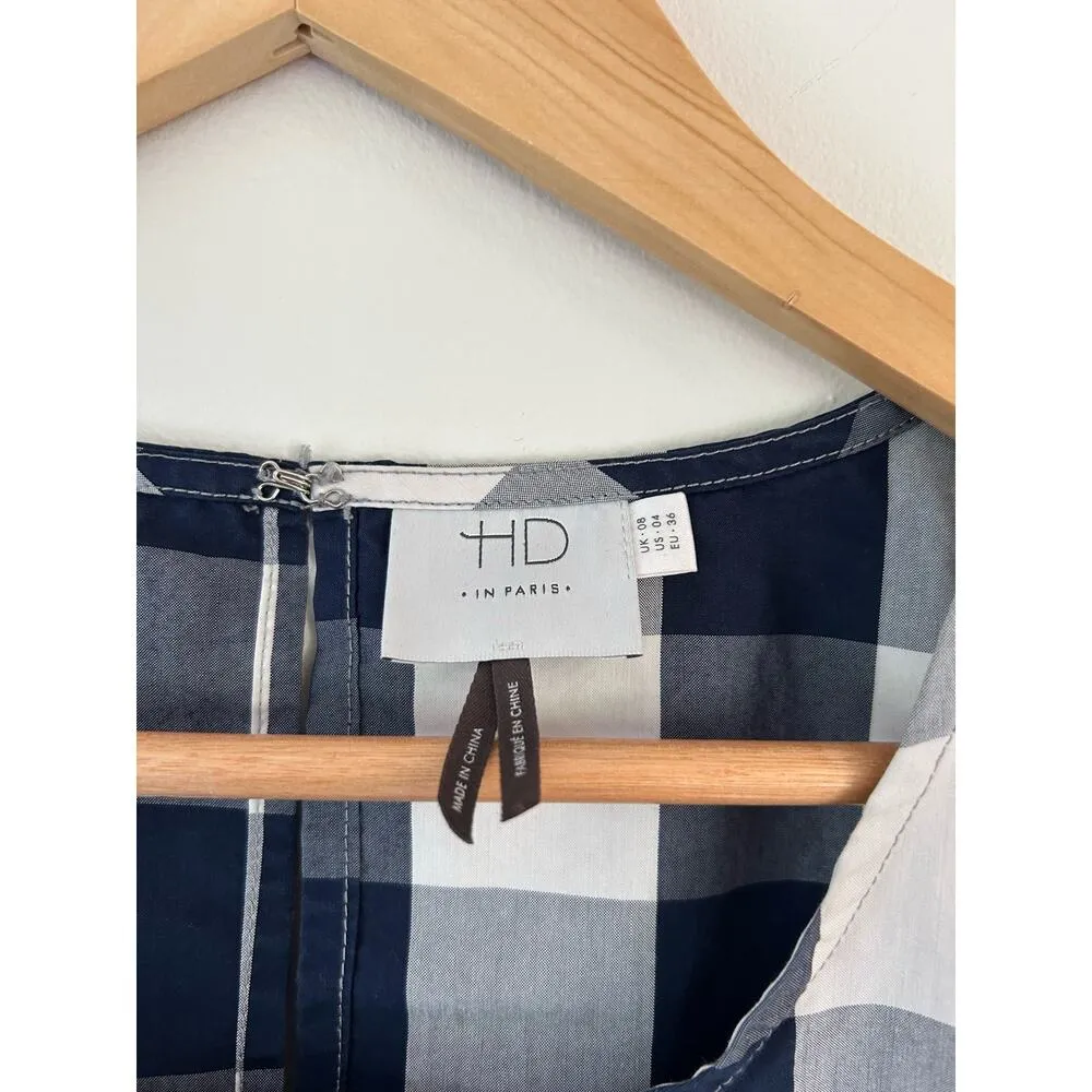 HD in Paris womens top size 8 blue white buffalo plaid sleeveless ruffled - Image 8