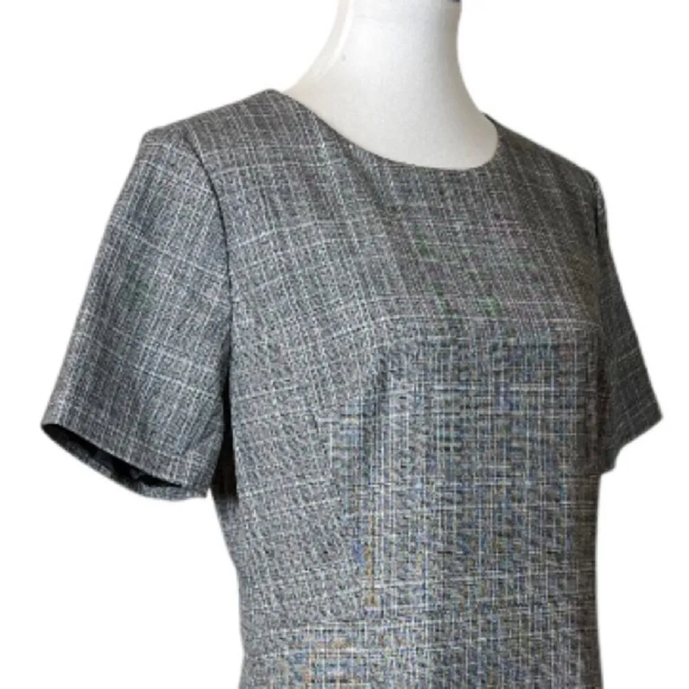 Tahari NEW Dress Sheath Ruffle Midi Hem Short Sleeve Gray Plaid Women’s Size 8 - Image 6