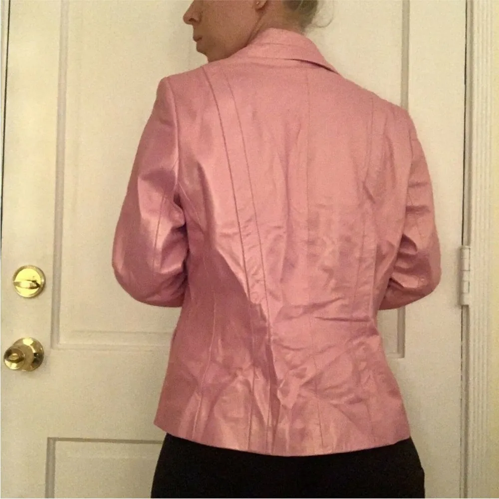 Vintage 90s Y2K Escada Leather Jacket Metallic Light Bubblegum Pink Cropped Moto - Image 5