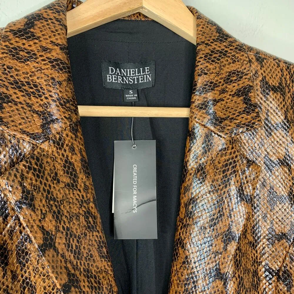 Danielle Bernstein Faux-Snakeskin Blazer Brown S - Image 4