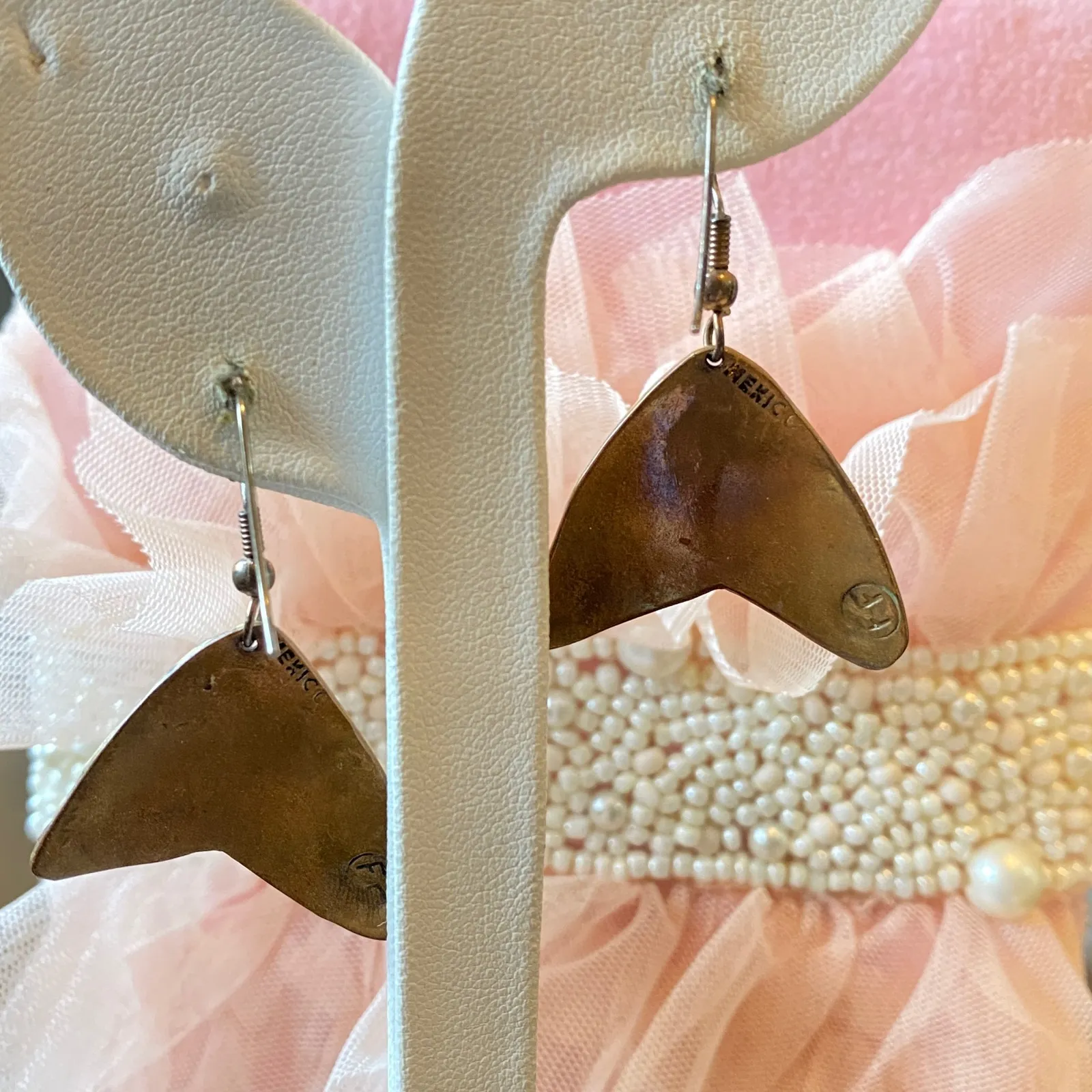 Vintage Taxco Mexico Brass Earrings Geometric Modernist Aztec Style Western Gold - Image 2