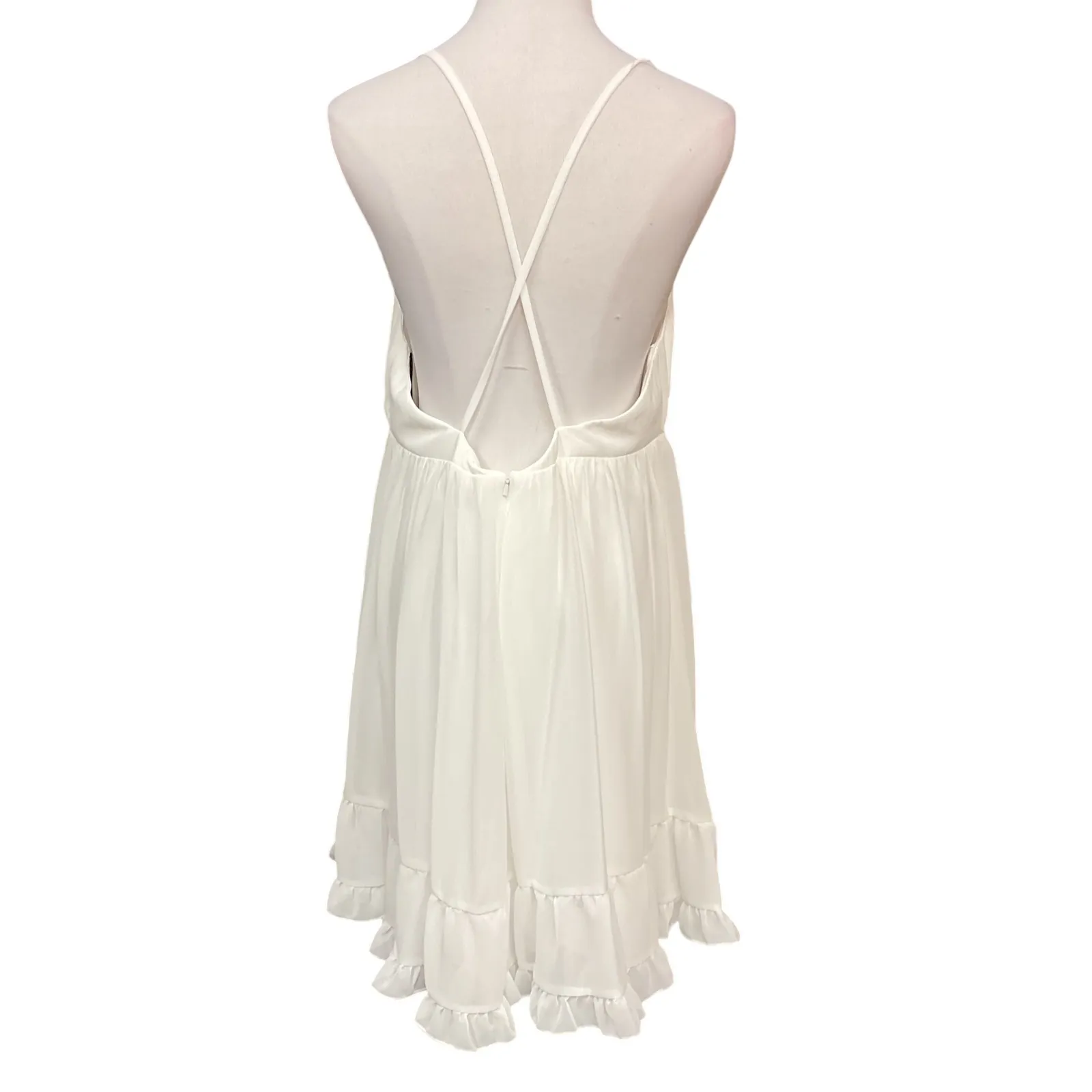 Mac Duggal V-Neck Spaghetti Strap A-Line Mini Babydoll Dress White Size 10 NWT - Image 7