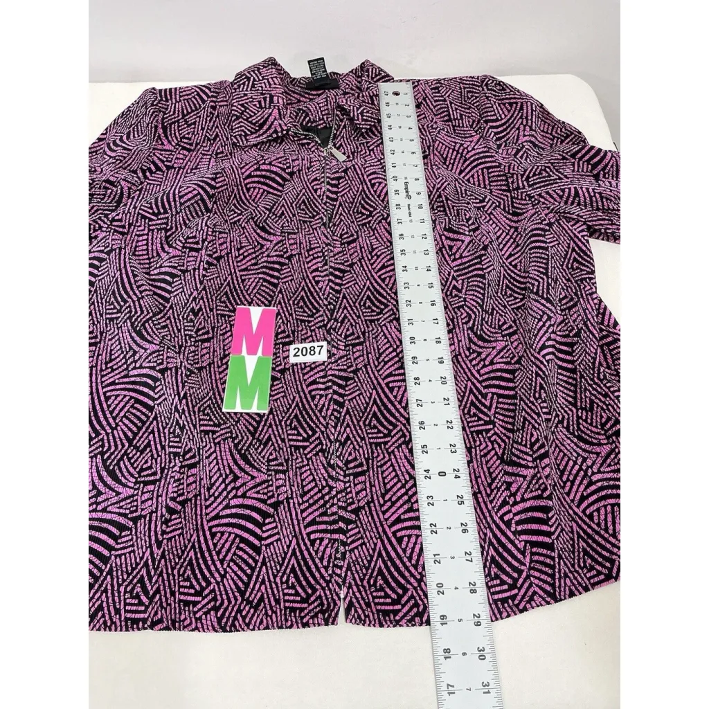 Womans Maggie Barnes Pink Black Textured Lined Long Sleeve Zip Up Jacket 2x - Image 6
