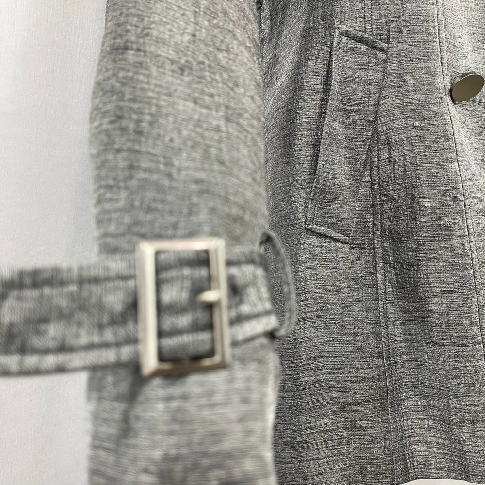 EXPRESS  Double Breasted Silver Chiffon Trench Coat Size M - Image 8