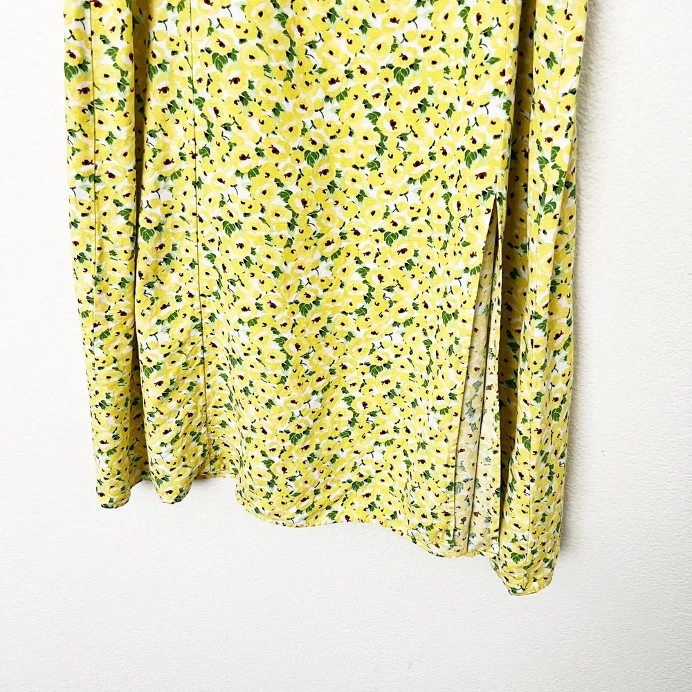 [LOFT] Yellow Floral Print Linen Blend High Waist Side Slit Midi Skirt Size 14 - Image 8