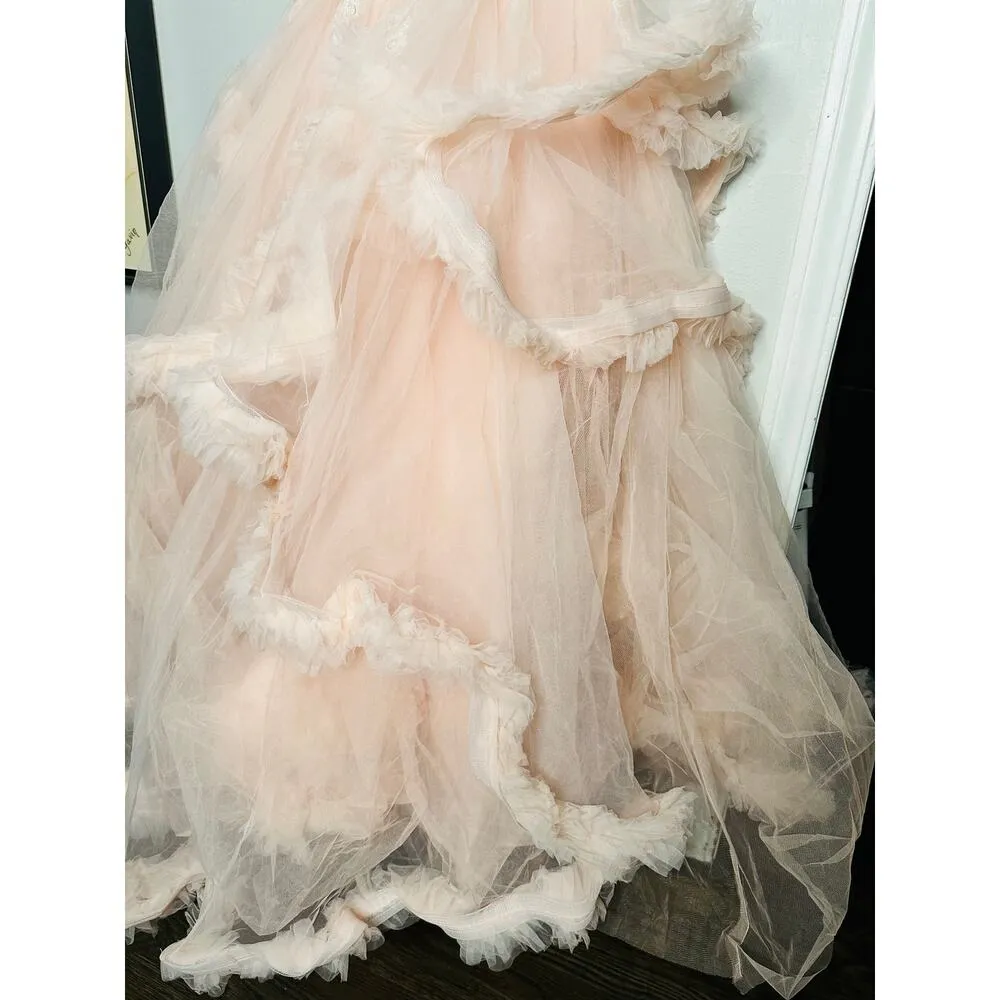 MAC DUGGAL Blush Pink Sheer Corset Hand Beaded Embroidered Ballroom Dress Size 8 - Image 8