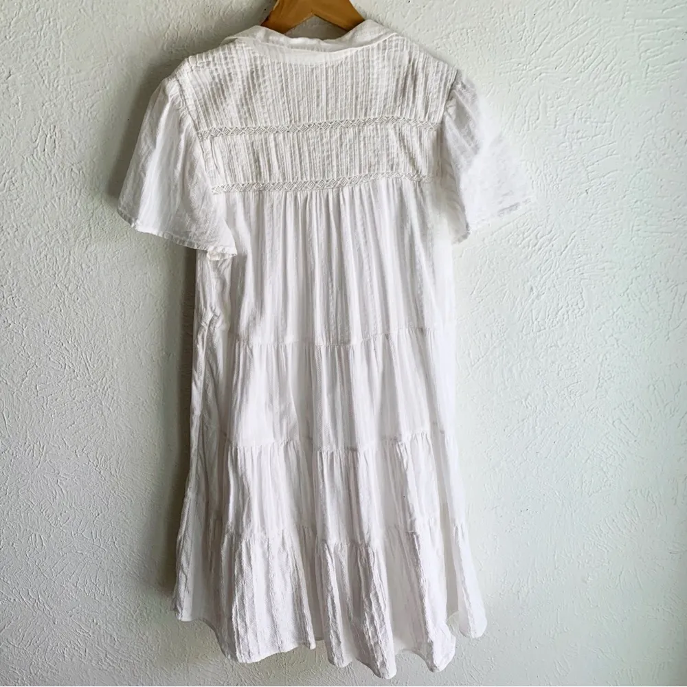 Anthropologie Georgina Tiered Shirtdress White Sz Small - Image 6