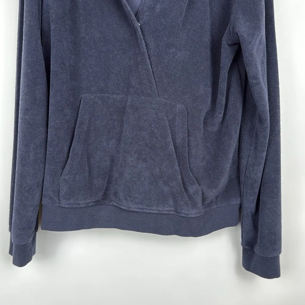 Barefoot Dreams Beach Cozy Terry Cloth Cross Over Hoodie Indigo Small - Image 6