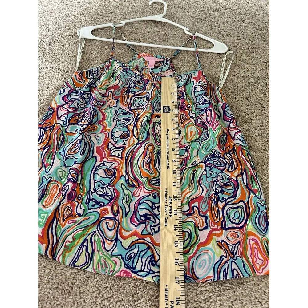 Lilly Pulitzer Top Groovy Colorful Fish Print Silk Racerback Tank Top Size Small - Image 8