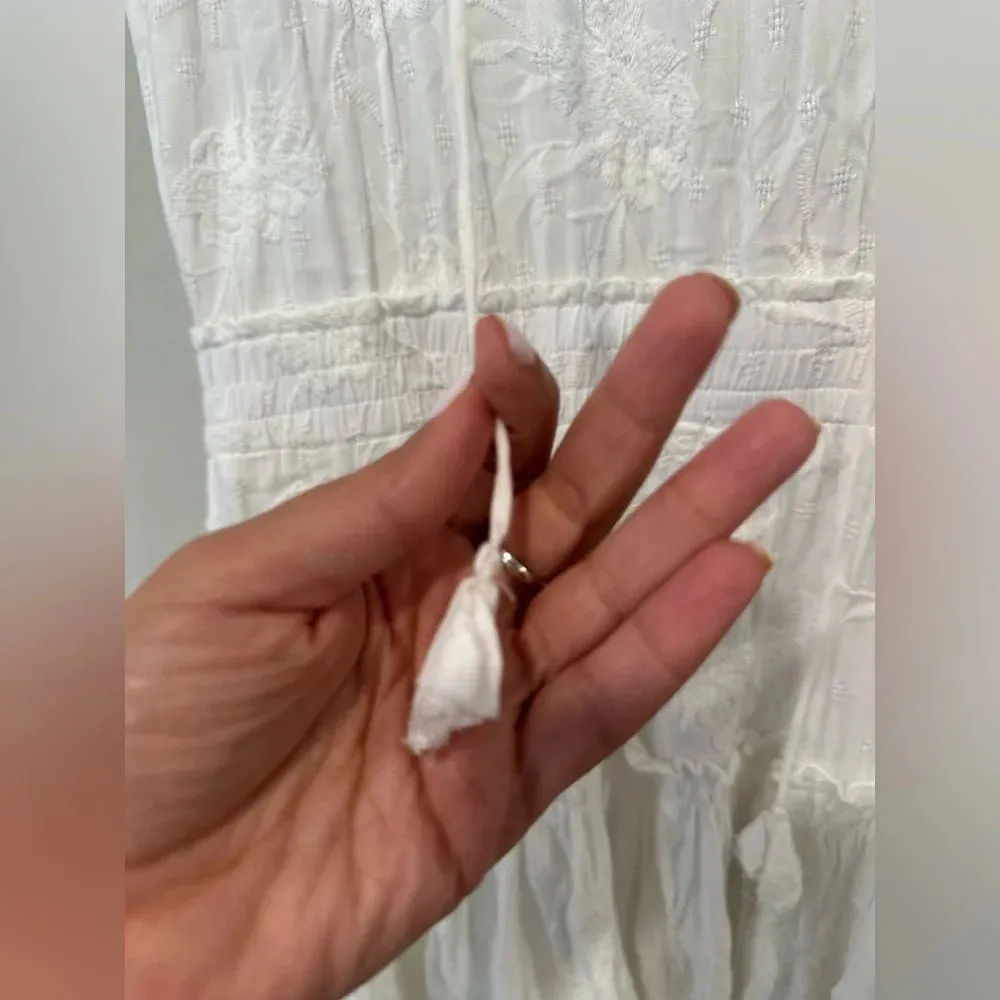 DEAR JOHN MELODIE TIERED RUFFLE DRESS PEARLED IVORY FLORAL EMBROIDEY  XS 1307 - Image 7