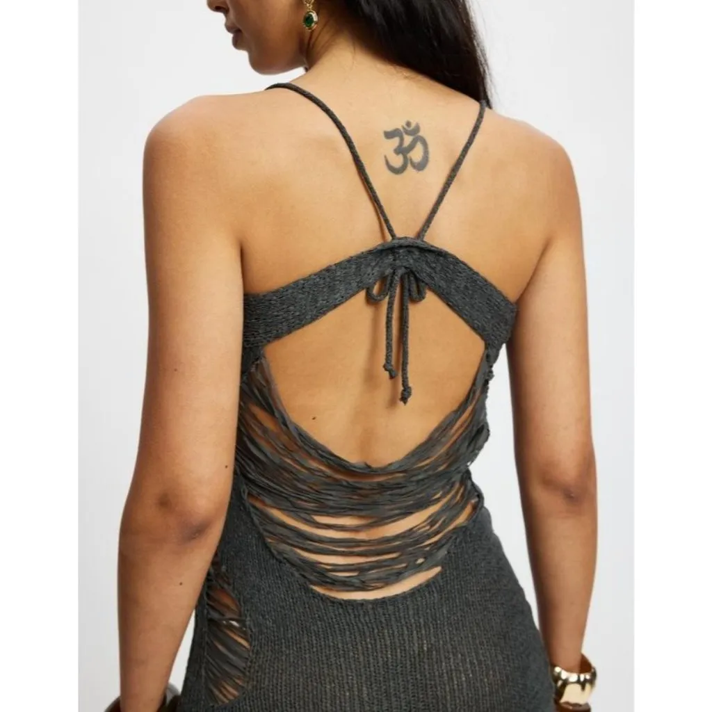 Jaded London Laddered Knit Bandeau Dress in Grey 0 New Womens Maxi Asymmetric - Image 12