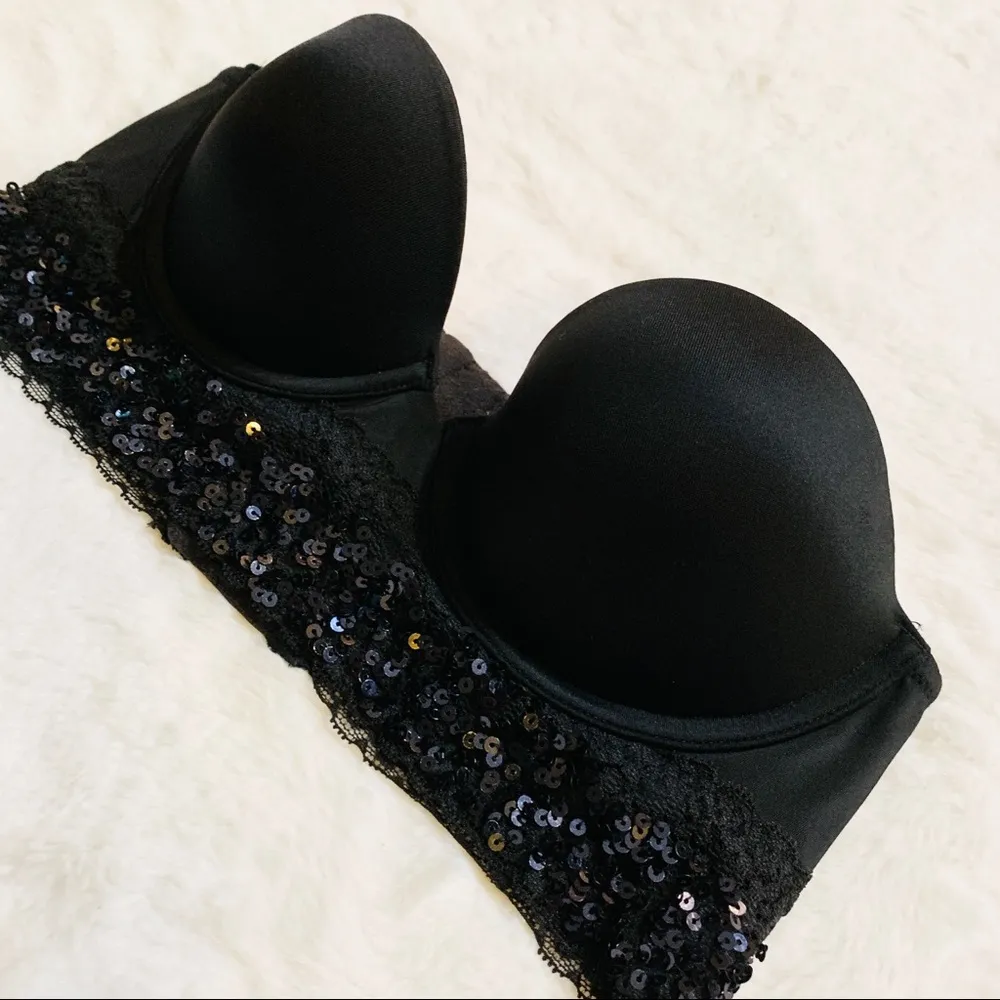 PINK Victoria’s Secret Black Sequin Bustier Size 34B - Image 3