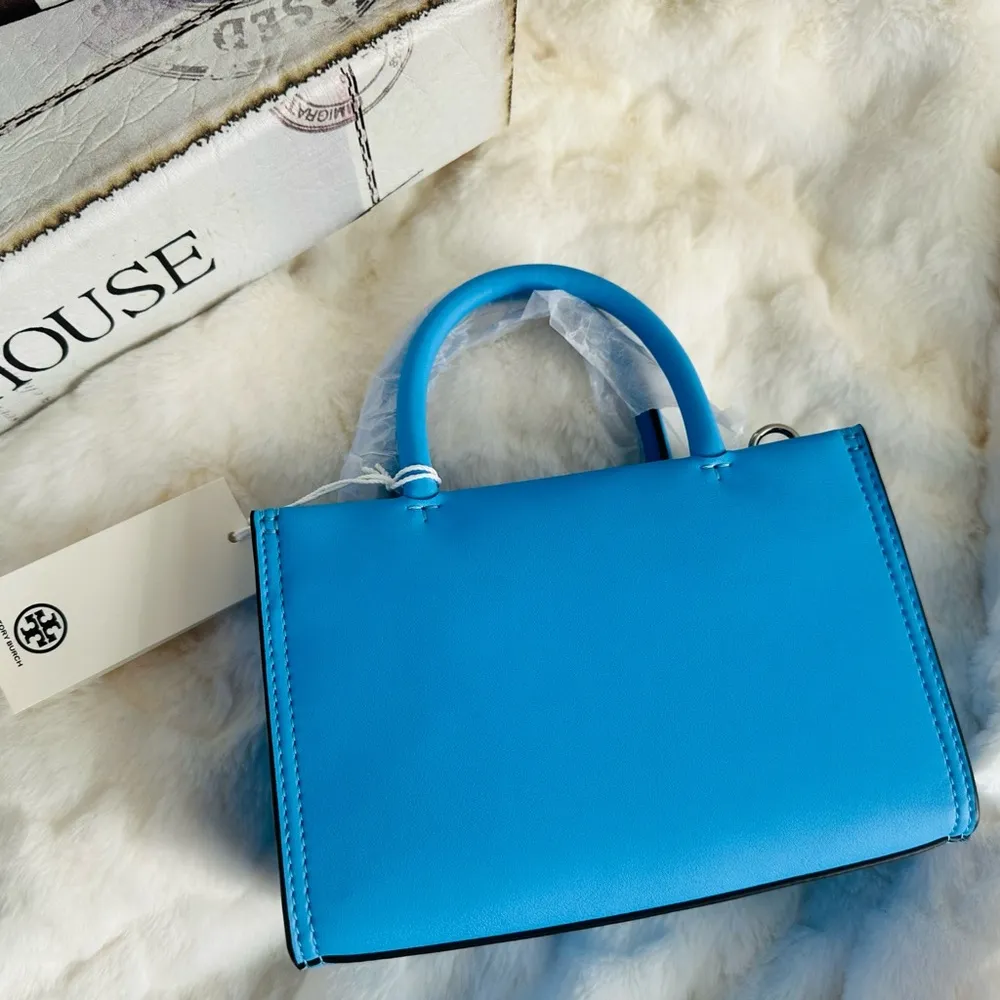 NWT Tory Burch Ella Bio Mini Tote Crossbody - Blue Azure - Sold Out Color! - Image 7