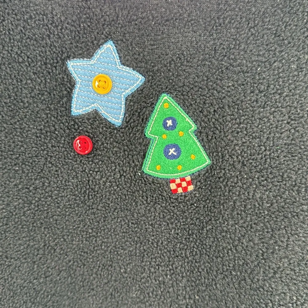 Croft & Barrow Black Fleece button front cardigan XL winter holiday felted patch - Image 6