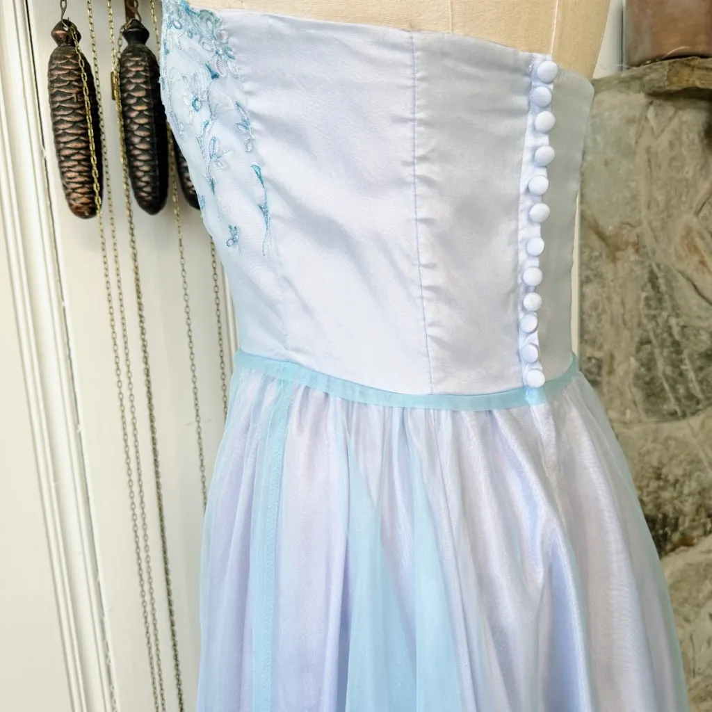 Vintage 90s Iridescent Pastel Strapless Gown Blue - Image 7