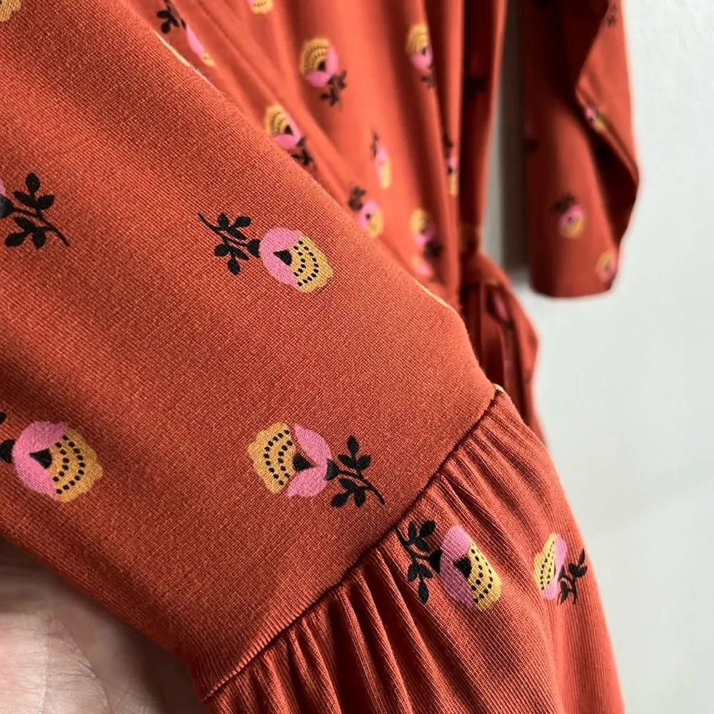 Matilda Jane Isn’t It Lovely Faux Wrap Dress Orange Floral Jersey Knit Small - Image 8
