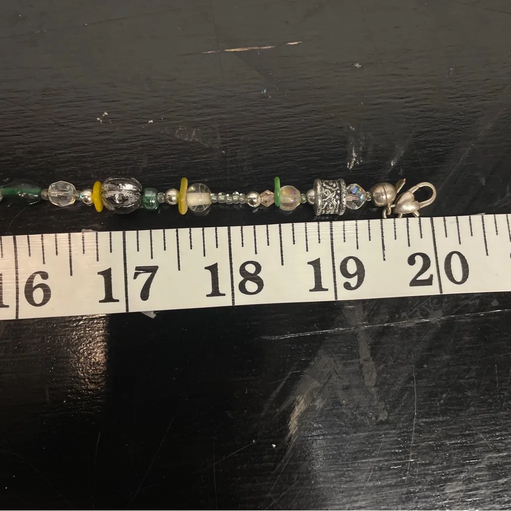 Boho Mixed Bead Necklace Green Blue Silver Handmade Glass & Metal Beads Festival - Image 12