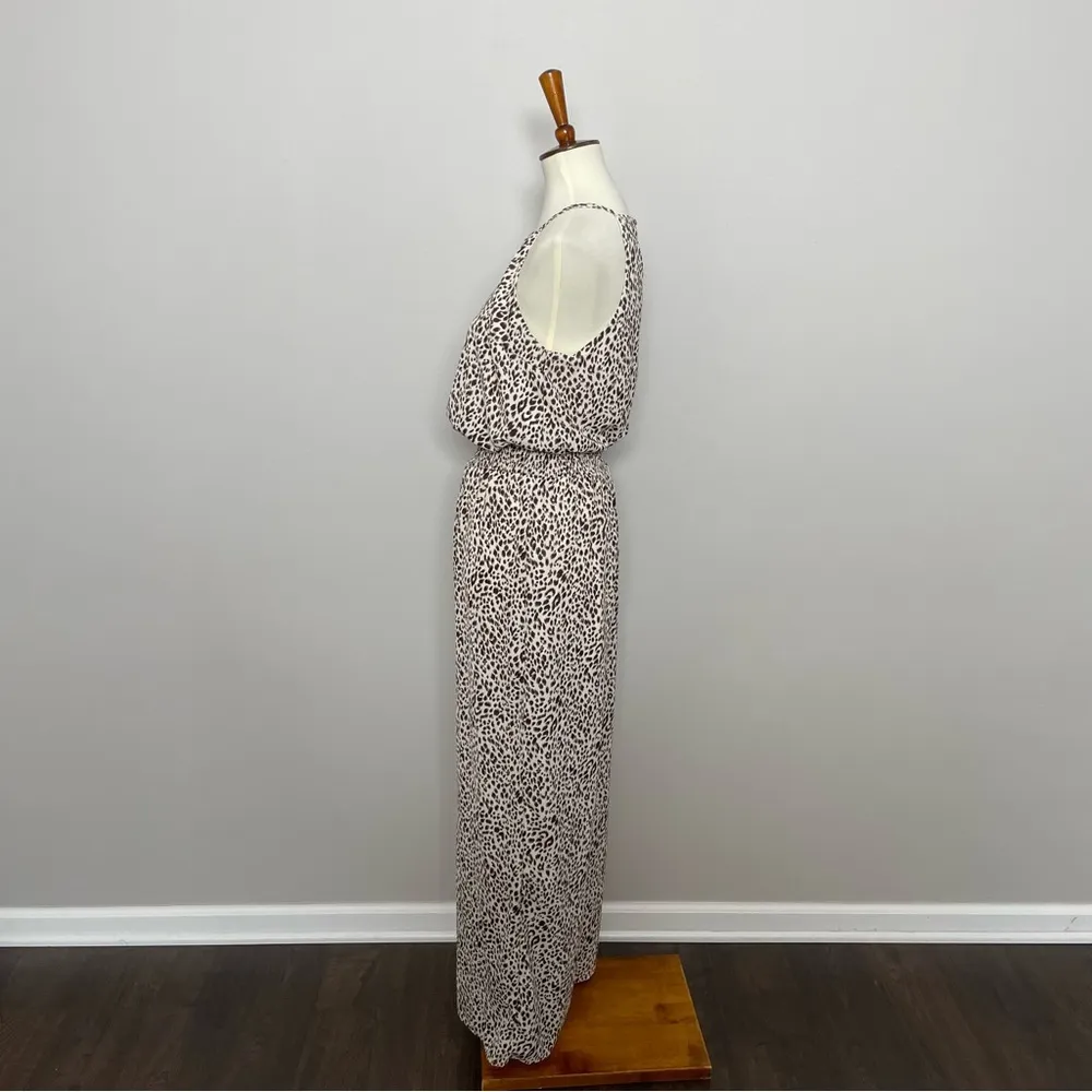 She + Sky Jumpsuit Animal Print Wide Leg High Neck Halter Black Taupe Cream - Image 5