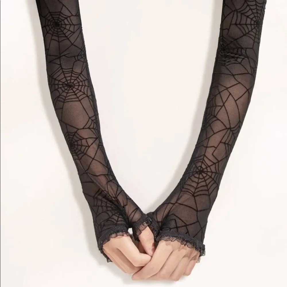 Halloween Spider Web Gothic Fingerless Gloves - Image 3