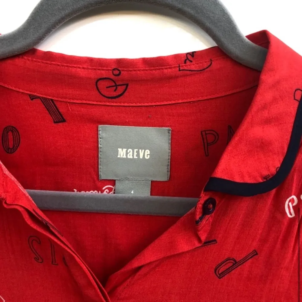 Anthropologie Maeve London Paris Button Down Top Blouse With Collar Size 4 Red - Image 2