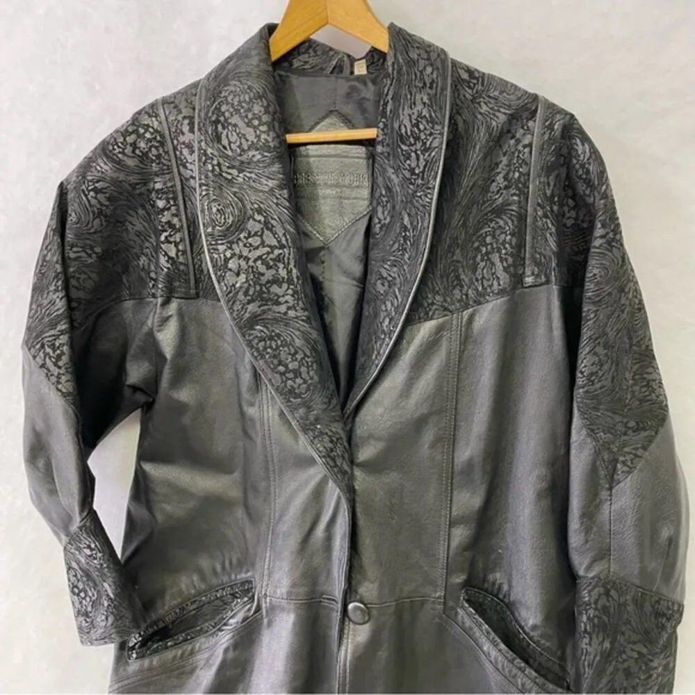 Vintage Black Leather Trench Coat Large 80’s Preston & York Retro Large Pig Skin - Image 3