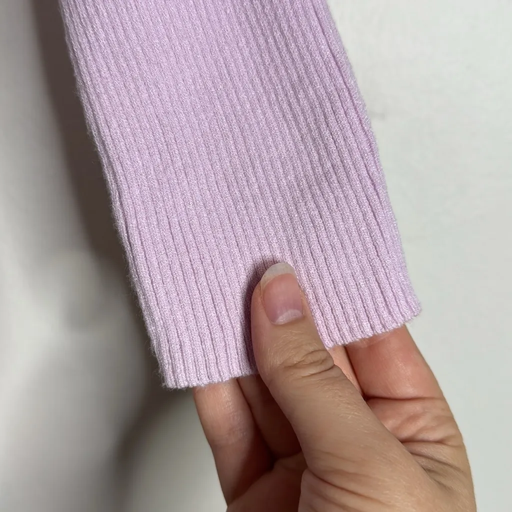 Carmen Marc Valvo Women’s 3/4 Sleeve Ribbed Cutout Front Lavender Knit Top sz S - Image 6