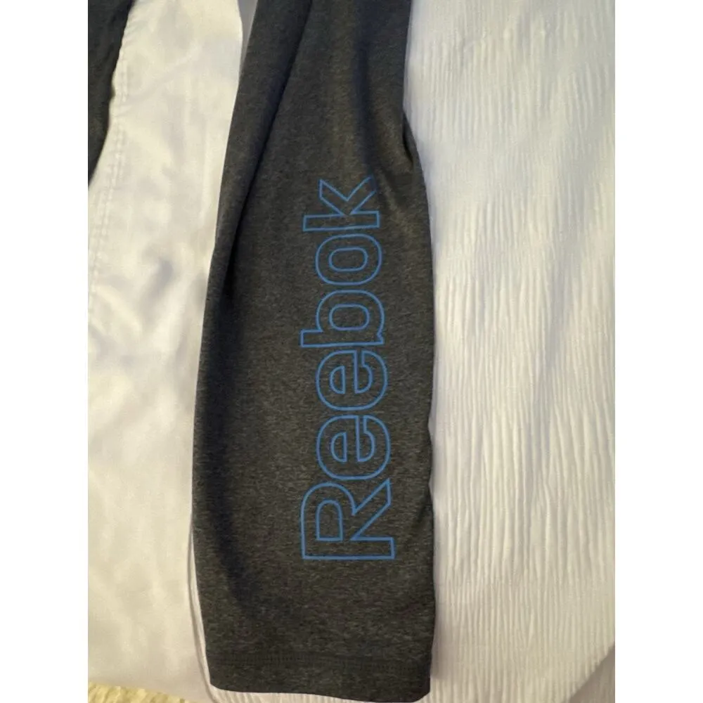 Reebok Yoga Pants Gray Blue Logo Women's Medium Activewear Athletic Sport Ankle - Image 4