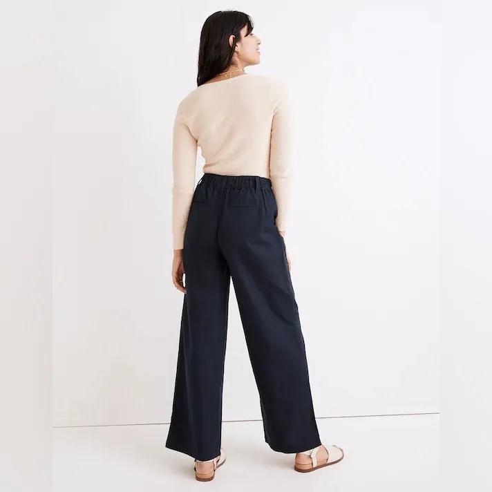 NWT Madewell Cotton-Linen Pleated Wide-Leg
Pants in Deep Indigo, Size 6P - Image 3