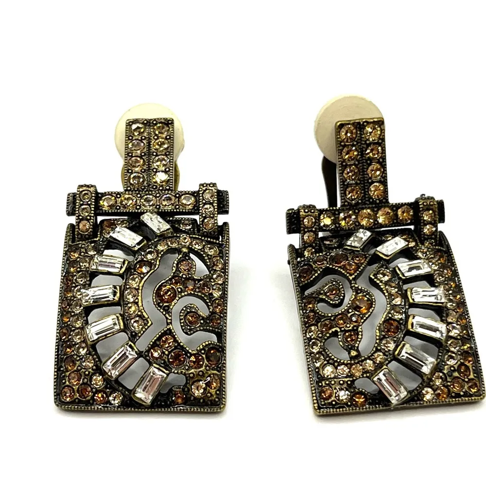 SweetRomance Earrings Art Deco Vintage Marquee Crystal Earrings Geometric Gold - Image 7
