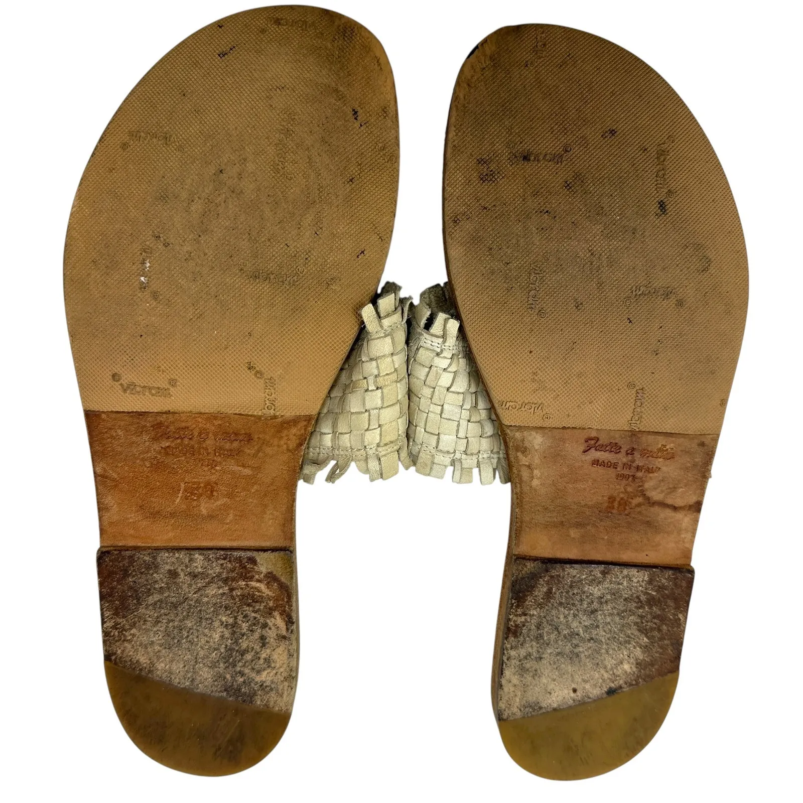 Henry Cuir Slide Sandals‎ Leather Woven Rattan Beaded Tan Brown Size 38 US 8 - Image 11