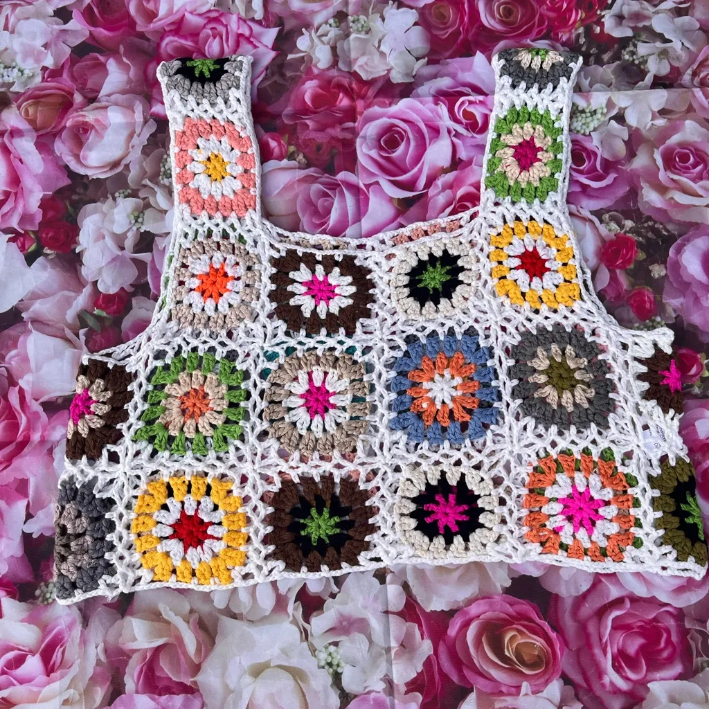 Colorful Crochet Patchwork Tank Top Blue - Image 3