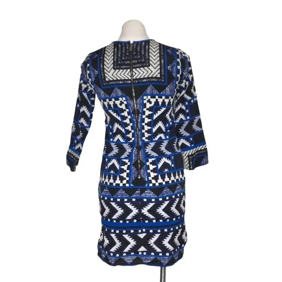 VINCE CAMUTO Blue Black Geometric Abstract Print  Long Sleeve Lined Size 2 - Image 2