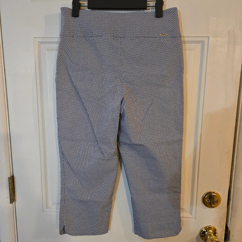 Women's Blue Patterned Pants S.C.&CO. Size 12 Cropped Capri Slacks - Image 2