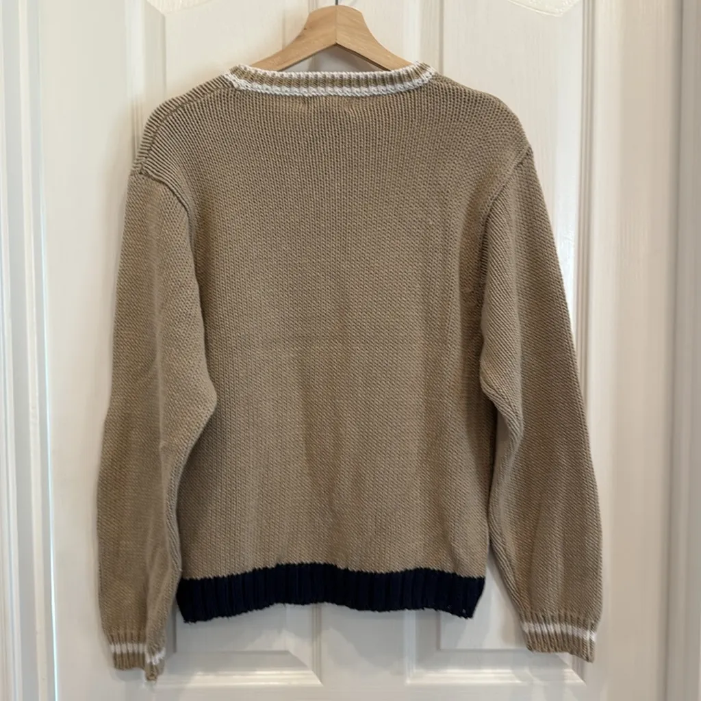 Vintage nautical boat print knitted crew neck long sleeve sweater fisherman core Tan Size M - Image 4