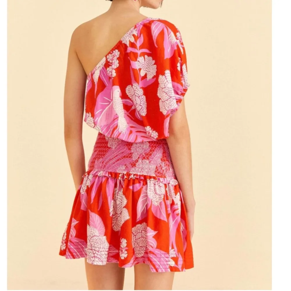 Farm Rio Dewdrop Floral One-Shoulder Mini Dress Women's Small - Image 2