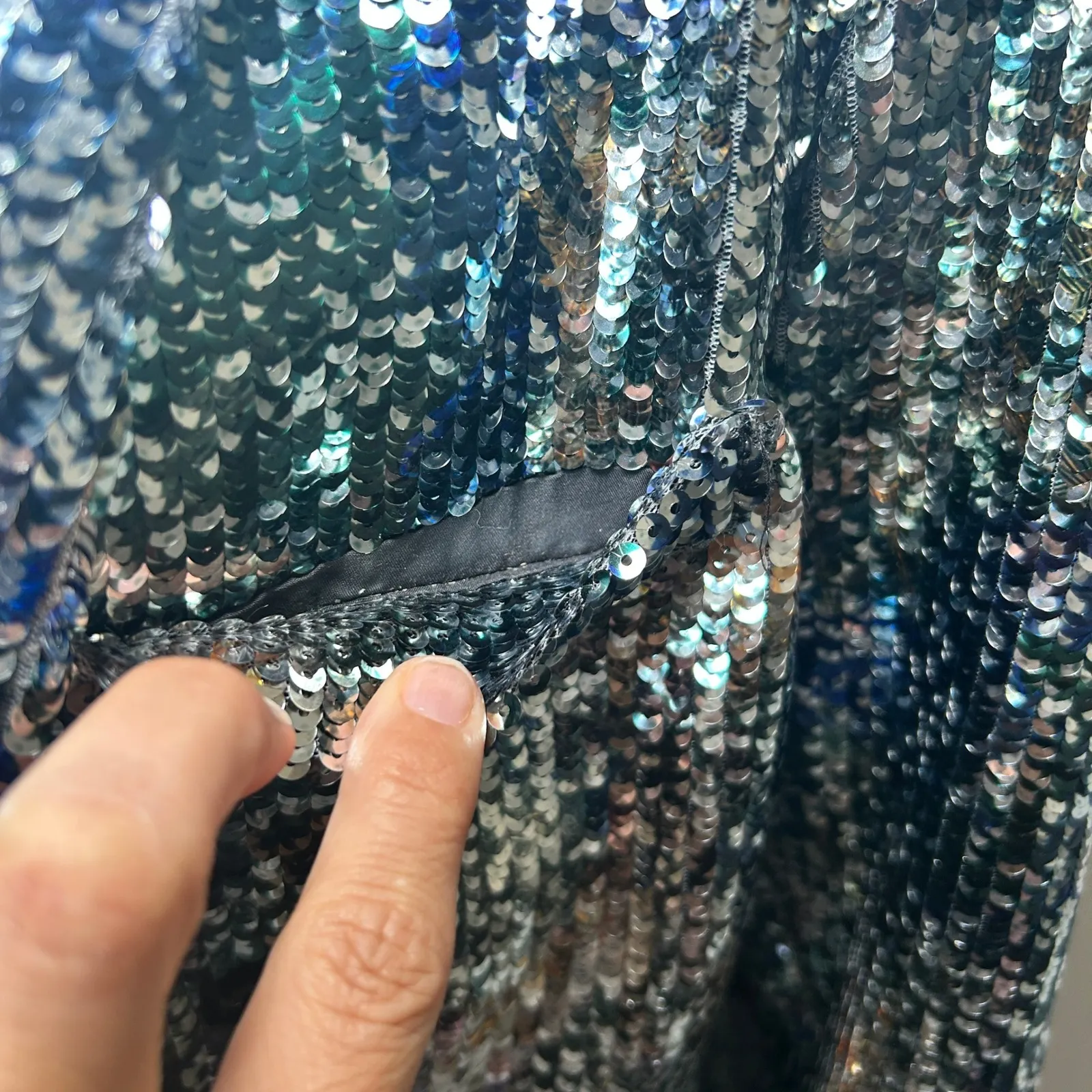 L'Agence Kenzie Sequin Metallic Blazer Jacket Silver Double‎ Breasted Size 16 - Image 7