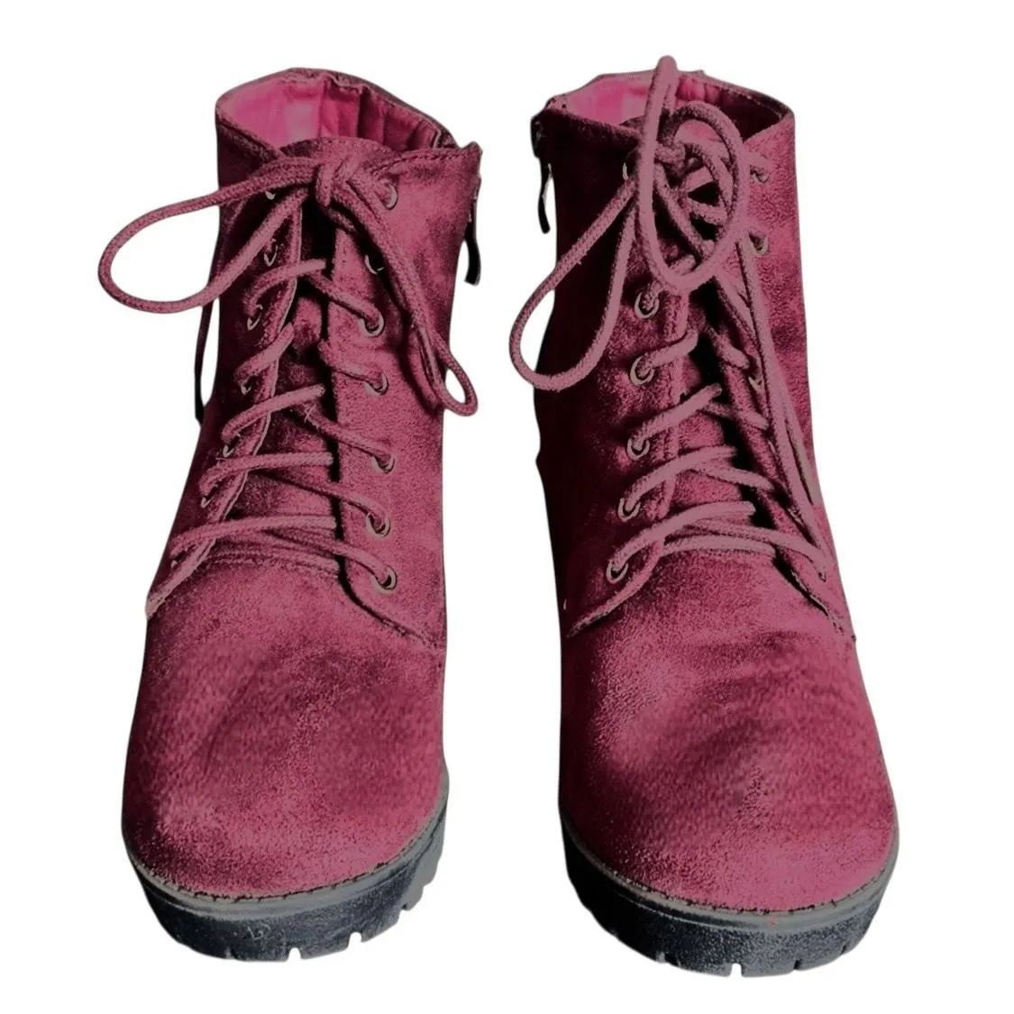 NWT TOP MODA Womens Ankle Boots Burgandy Faux Leather Lace Up Side Zip Heel - Image 3