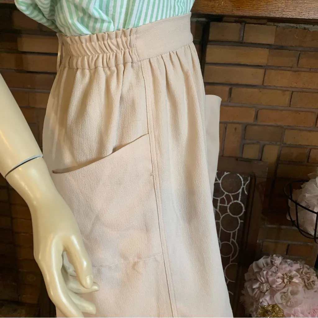 EZRA BEIGE ELASTIC WAIST APRON POCKETS MIDI SKIRT (L) - Image 8