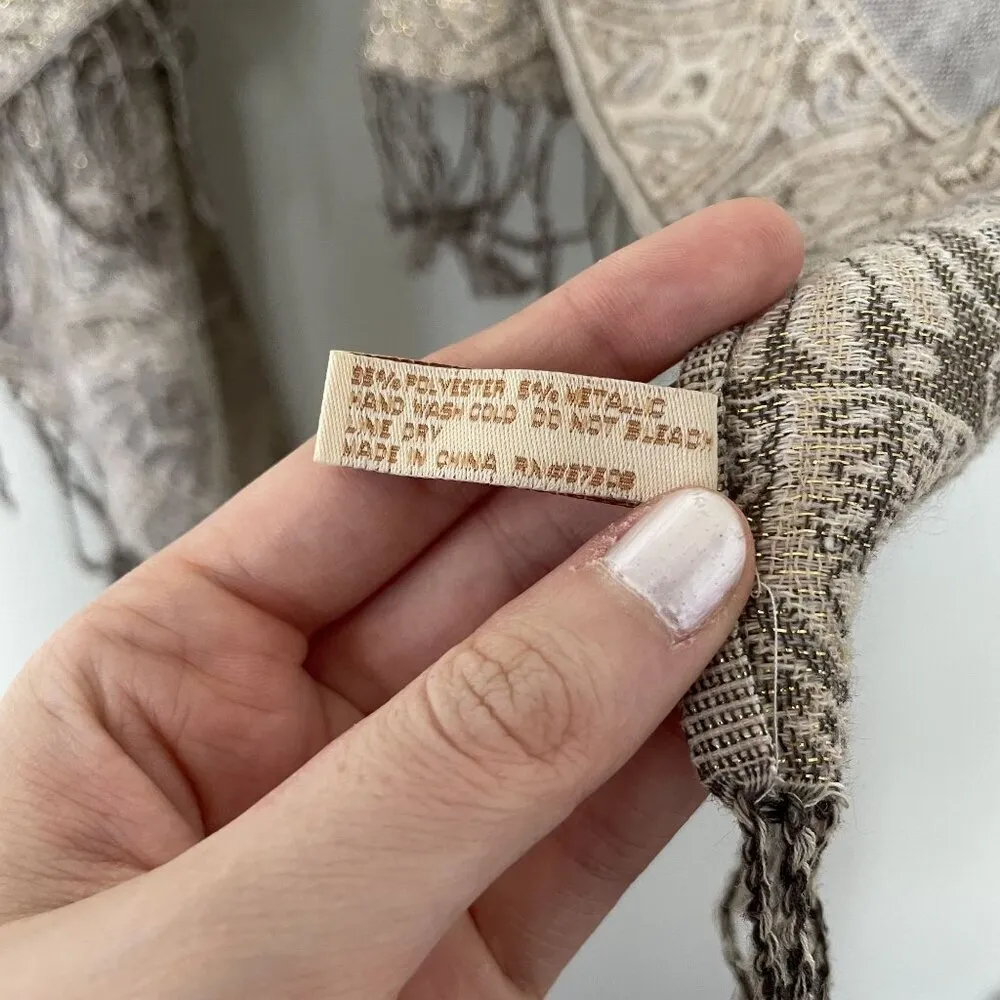 collectioneighteen beige brown tan paisley vintage scarf fringe soft beautiful - Image 5