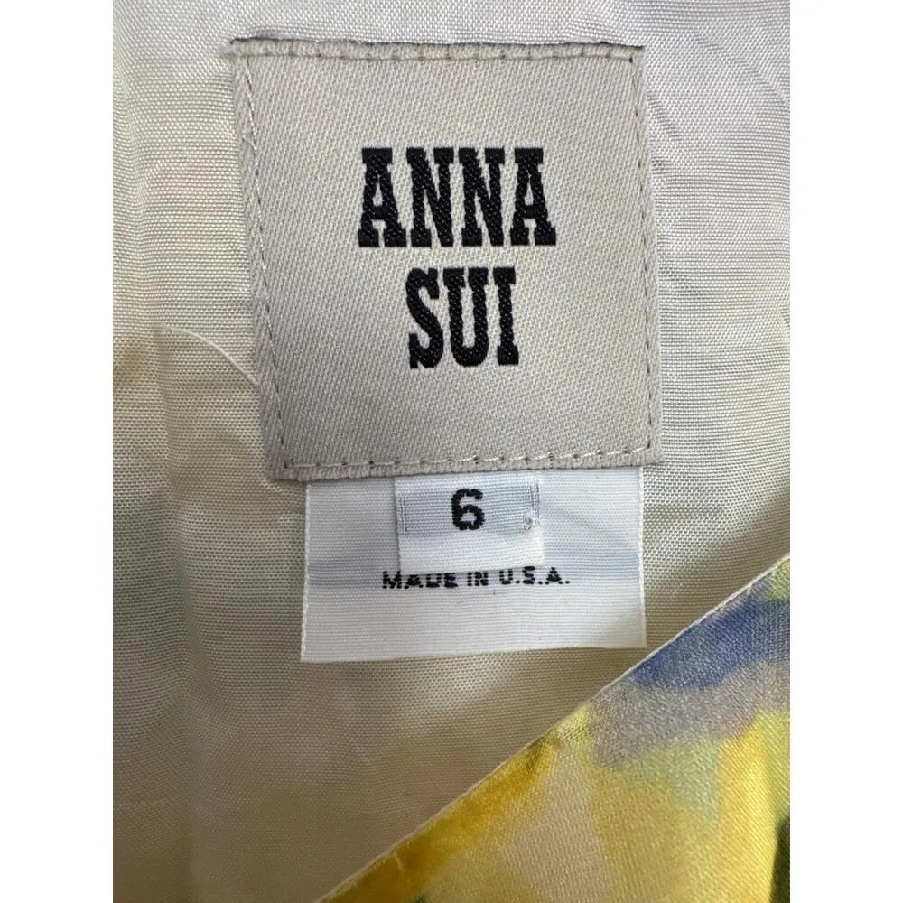 Anna Sui Anthropologie silk yellow floral sleeveless drop waist dress 6 - Image 11