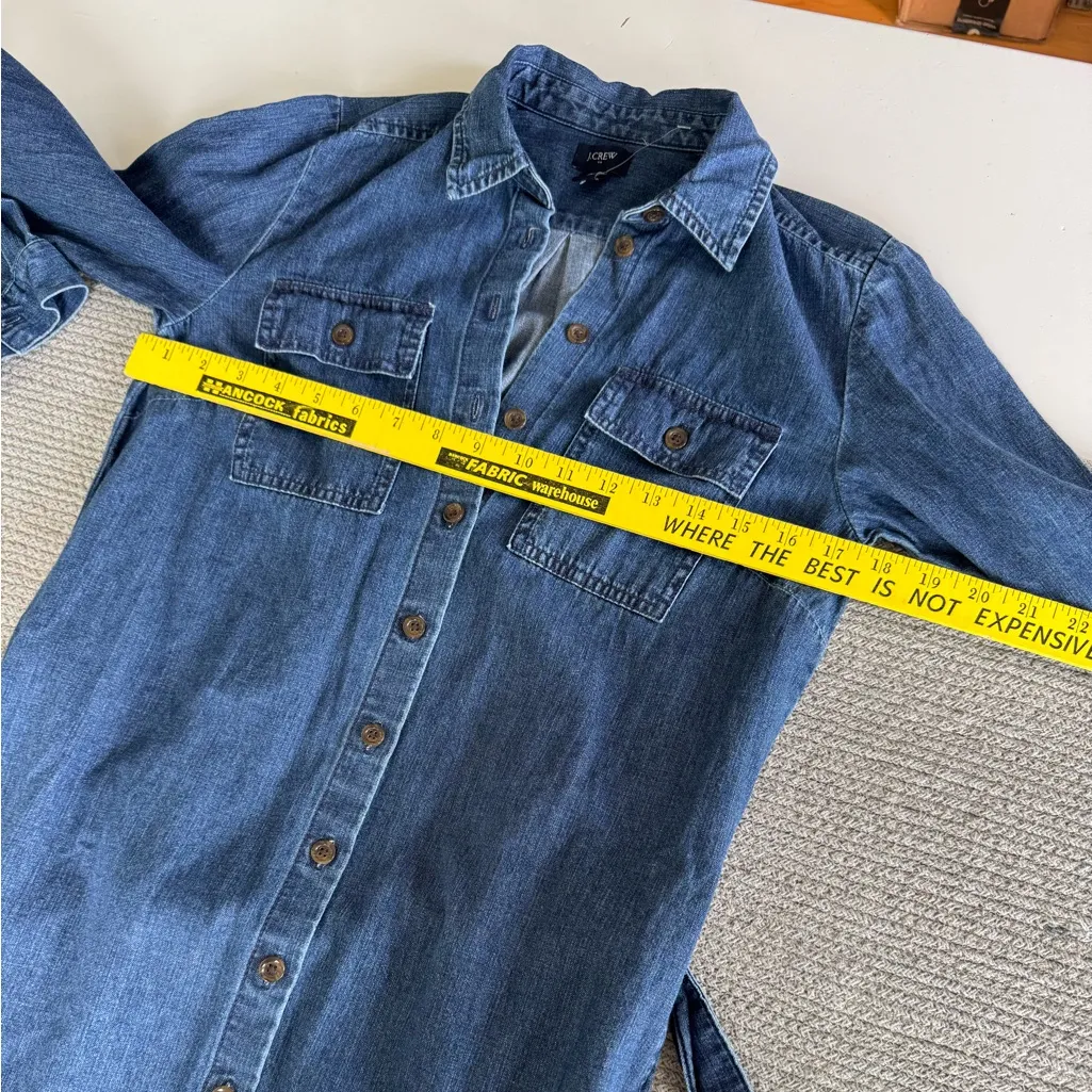 J. Crew Dark Rinse Denim Button Down Belted Shirt Dress Size 4P - Image 10