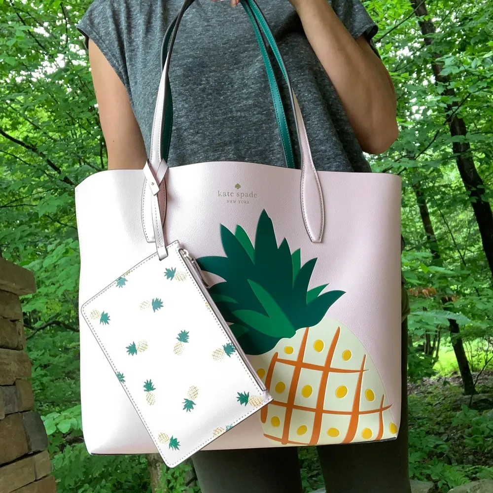 Authentic KATE SPADE Leather Pineapple print Reversible tote - Image 3