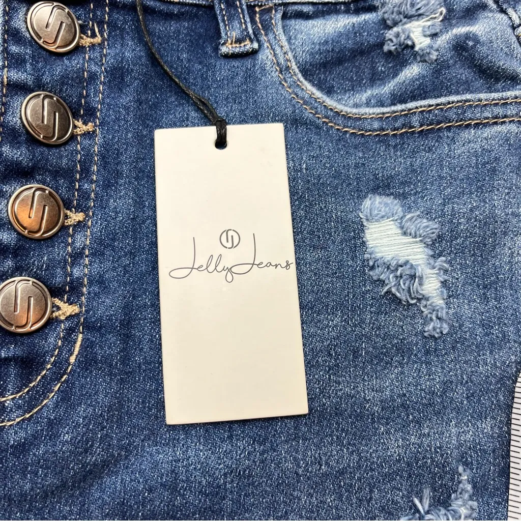 Jelly Jeans High Rise Distressed Skinny Button Fly Size 9 / 26 Waist Denim‎ NEW Blue - Image 5